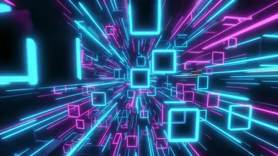 Neon Cube Tunnel Flying Through Digital Space