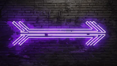 Neon Arrow Sign Flickering On Brick Wall