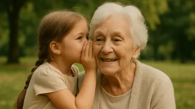 Little Girl Whispering Secret to Her Grandmother