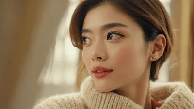 Beautiful Young Asian Woman Looking Away Thoughtfully