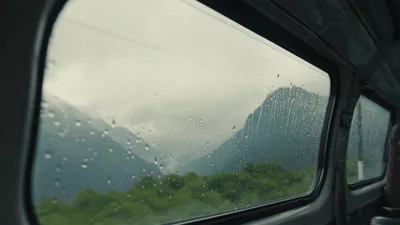 Rainy View From A Moving Train Window