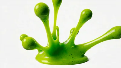 Green Slime Blob Stretching And Pulsing On White Background