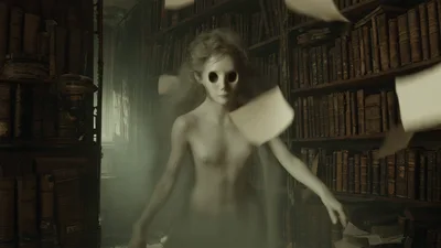 Ghostly Pale Figure Floating In An Ancient Library