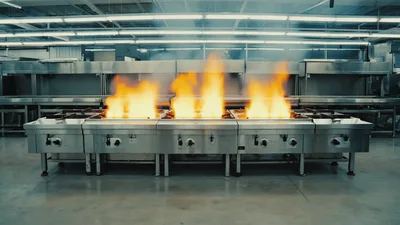 Industrial Kitchen Stoves With Large Open Flames
