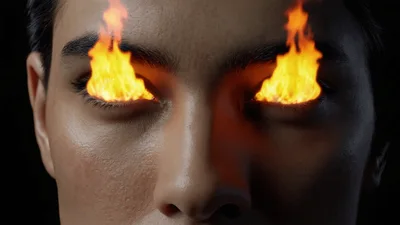 Close Up Of Human Eyes Burning With Intense Fire