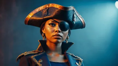 Portrait Of A Female Pirate Captain In Uniform
