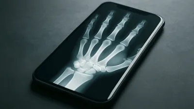 X-Ray Image Of Human Hand On Smartphone Screen