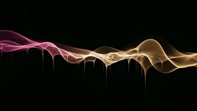 Abstract Pink And Gold Smoke Waves Flowing On Black