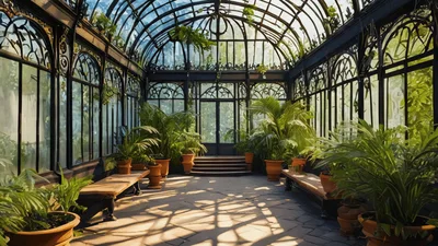 Sunlight Streaming Through A Victorian Glass Greenhouse