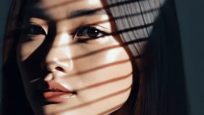 Young Asian Woman Posing With Blinds Shadow Effect