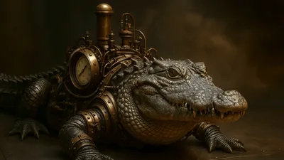 Steampunk Alligator With Mechanical Clockwork Back Mechanism