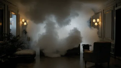Thick Smoke Filling A Luxurious Living Room Interior