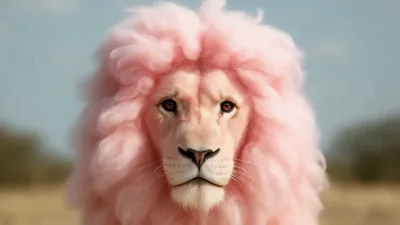 Majestic Pink Mane Lion Standing In Savannah