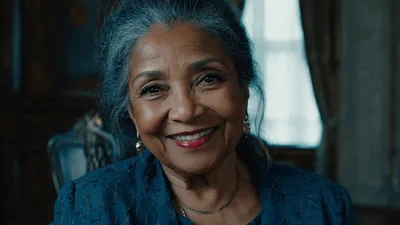 Elegant Elderly Woman Smiling At Camera In Classic Interior