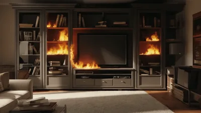 Living Room Entertainment Center Engulfed In House Fire