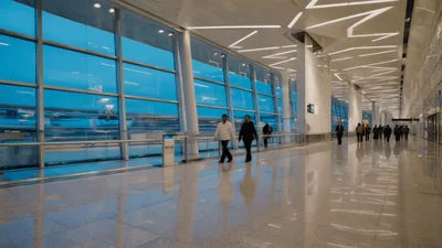 Time Lapse of Busy Airport Terminal Corridor