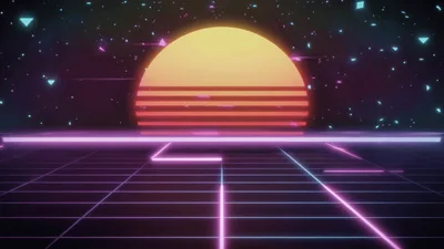Retro Synthwave Grid Landscape With Glowing Sun
