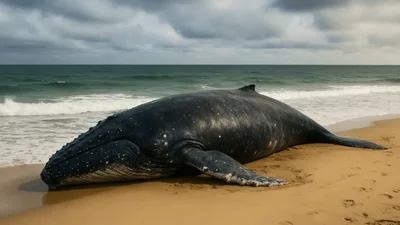Humpback Whale Stranded On A Sandy Beach