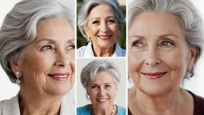 Collage Of Mature Women Smiling And Blinking