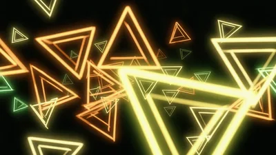 Neon Glowing Triangles Floating In Dark Space