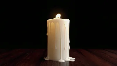 White Candle Melting Down On Wooden Surface