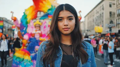 Young Woman Looking At Camera During Pride Parade