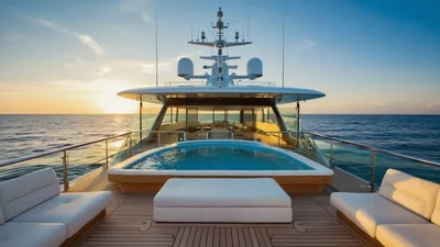 Luxury Yacht Deck With Swimming Pool At Sunset