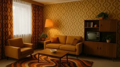 Retro 1970s Living Room Interior With Vintage Decor
