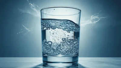 Glass Of Water With Bubbles And Rippling Surface