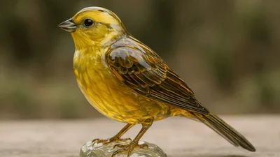 Yellow Glass Bird Figurine Standing On A Surface