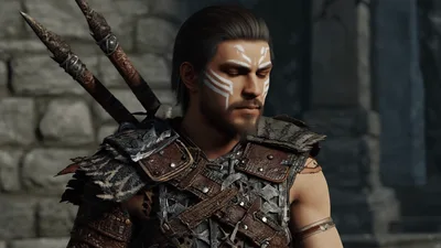 Warrior With Tribal Face Paint Looking Around