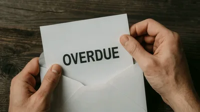 Person Holding An Overdue Notice Letter In Envelope