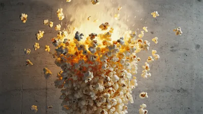 Exploding Popcorn Kernels Against A Concrete Wall Background
