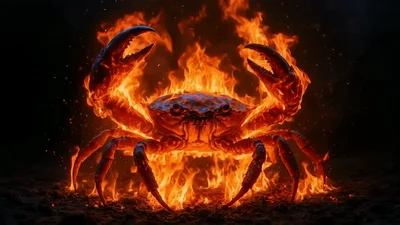 Fiery Crab Standing Amidst Intense Burning Flames