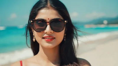 Beautiful Indian Woman Smiling On A Tropical Beach