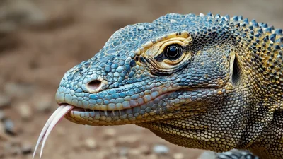 Komodo Dragon Flicking Its Forked Tongue