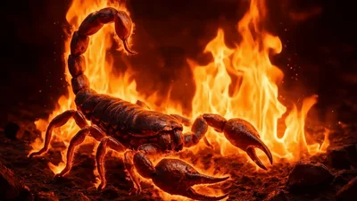 Scorpion Standing Still Against A Background Of Intense Fire