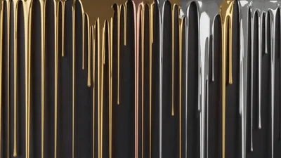 Metallic Paint Drips Flowing Down A Dark Wall