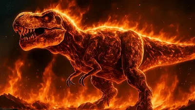 Fiery Tyrannosaurus Rex Roaring In A Volcanic Landscape