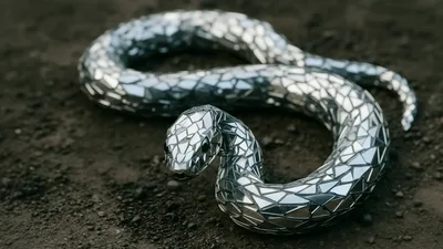 Mirror Mosaic Snake Sculpture Moving On Dark Ground