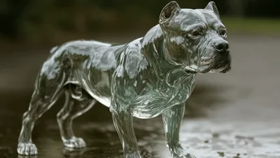 Transparent Glass Pitbull Statue Standing Outdoors