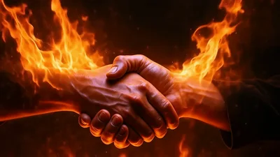 Two Hands Shaking Amidst Intense Burning Flames