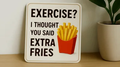 Humorous Sign About Exercise And Extra Fries