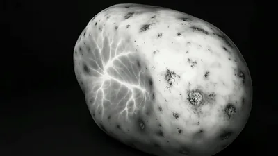 Glowing Electric Potato Rotating Against Black Background