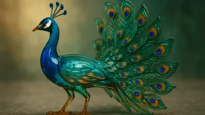 Ornate Glass Peacock Figurine With Intricate Feather Details