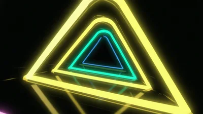 Neon Glowing Triangles Moving Through A Dark Tunnel