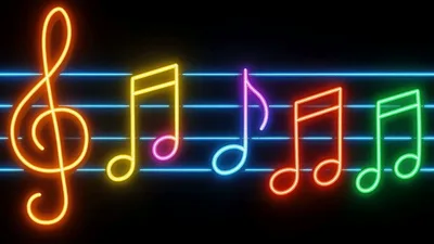 Neon Musical Notes Glowing On A Staff