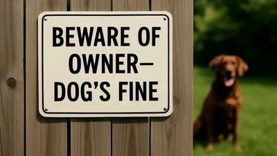 Beware Of Owner Dog Sign On Wooden Fence