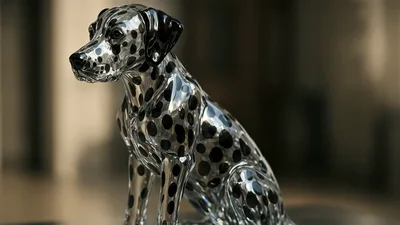 Glass Dalmatian Dog Figurine Rotating On Display