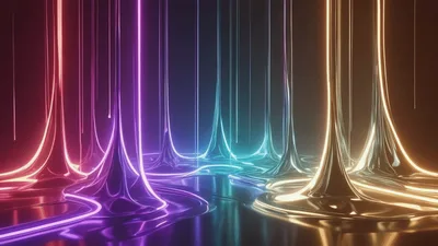 Abstract Neon Liquid Pillars Flowing With Color Transitions
